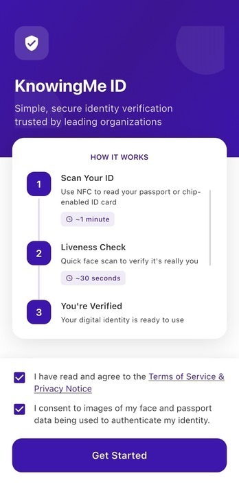 KnowingMe ID App - Login Screen